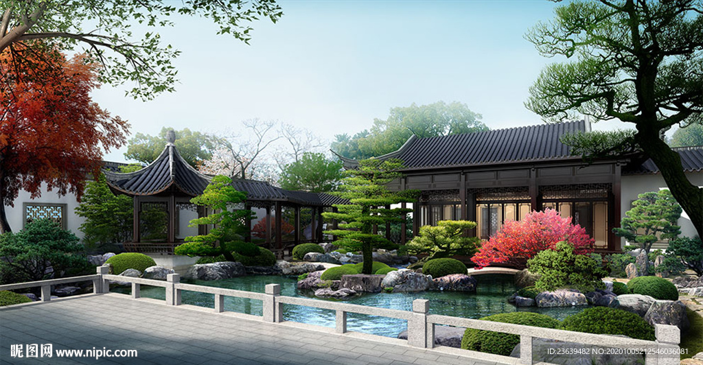 中式庭院景观效果图