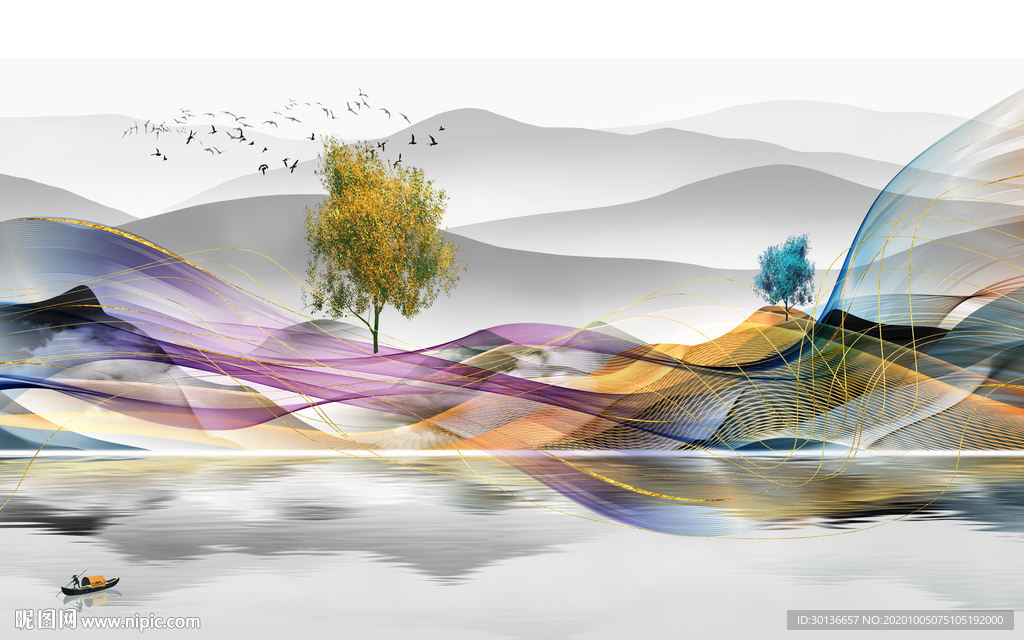 线条意境唯美山水 TIF分层