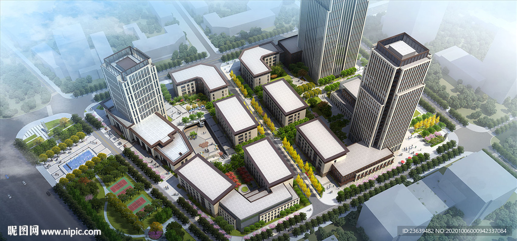 科技园景观规划鸟瞰效果图