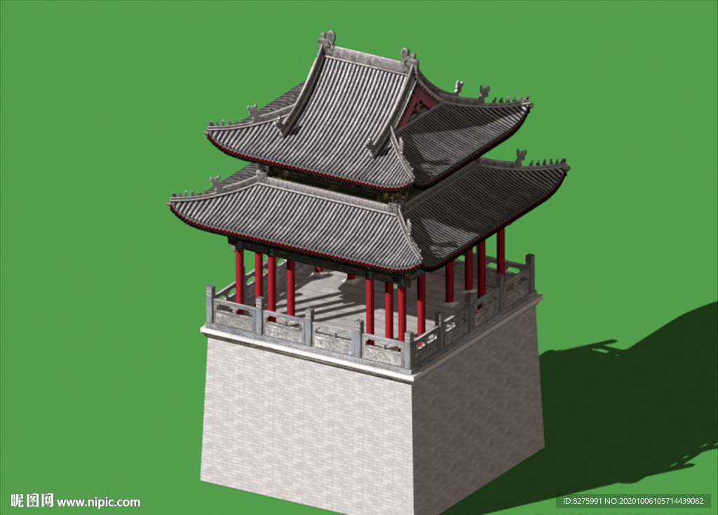 古建筑钟鼓楼3D模型（带贴图）