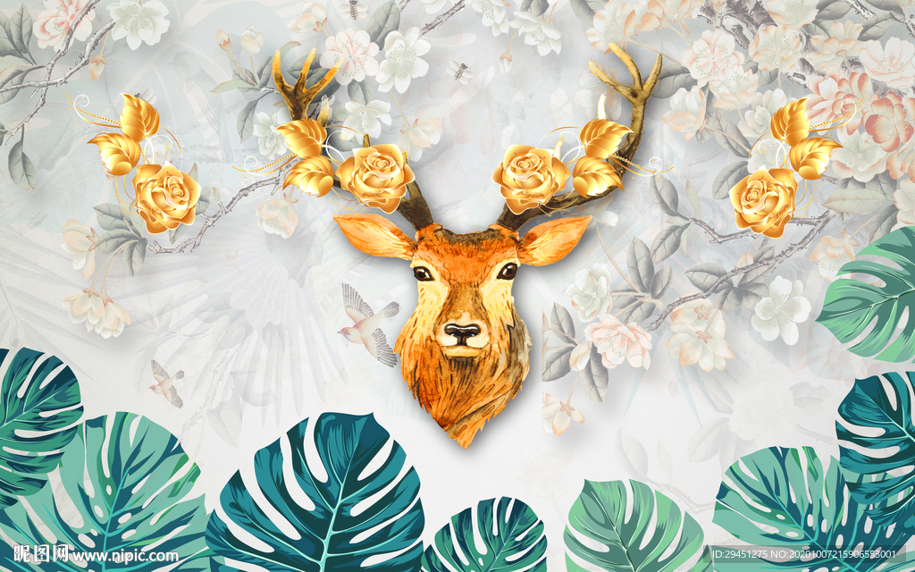 绿植麋鹿背景墙 TIF分层