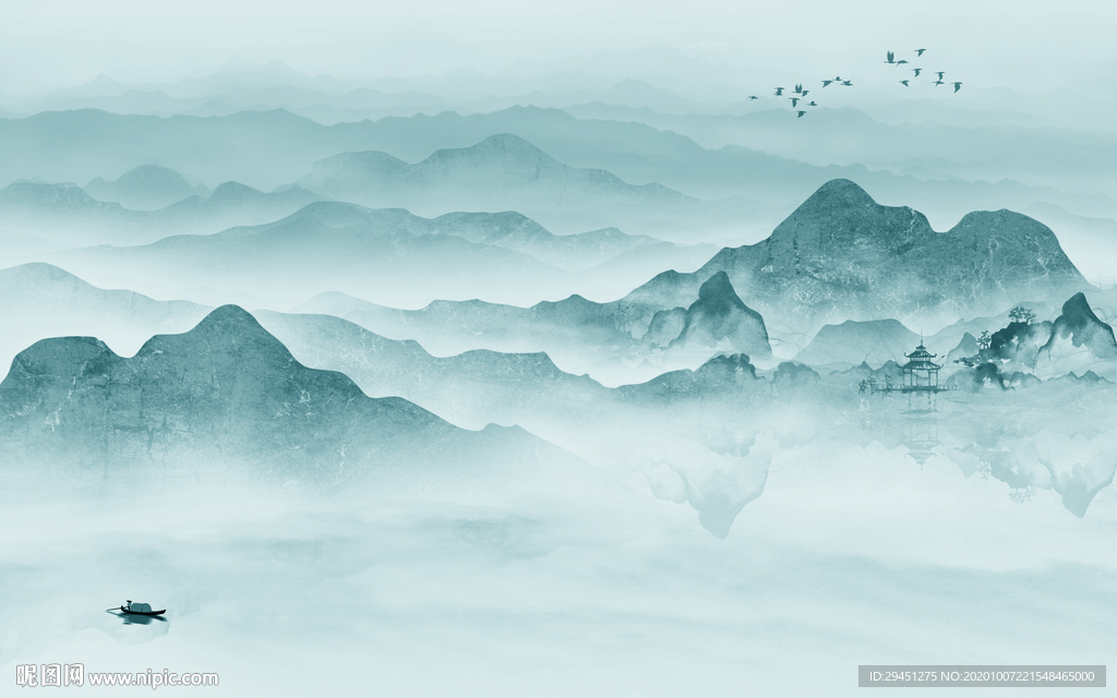 中式 简约新山水画 tif分层