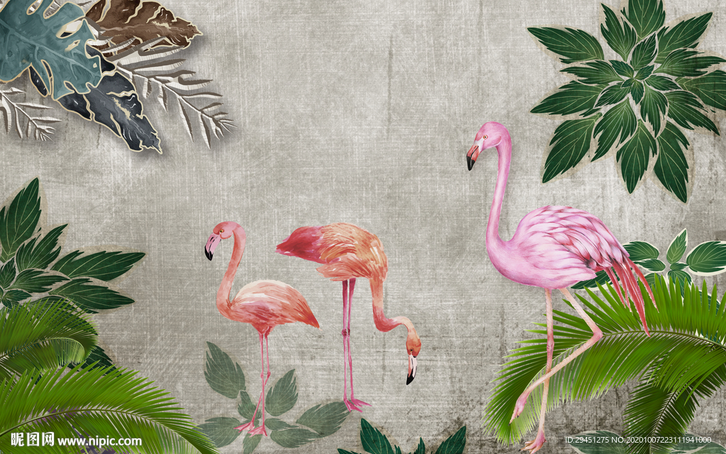 火烈鸟欧式背景墙 TIF分层