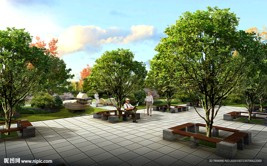 公园小广场绿化景观效果图