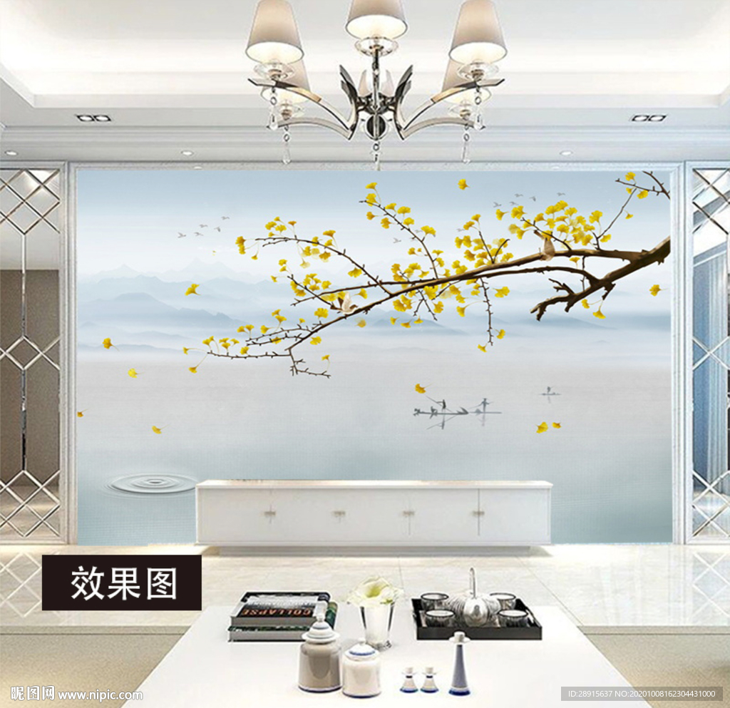 银杏树 水波倒影