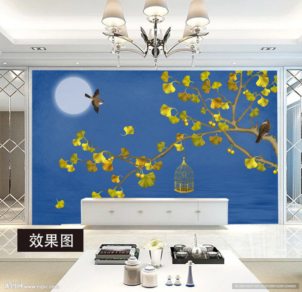 银杏树 花鸟 花好月圆