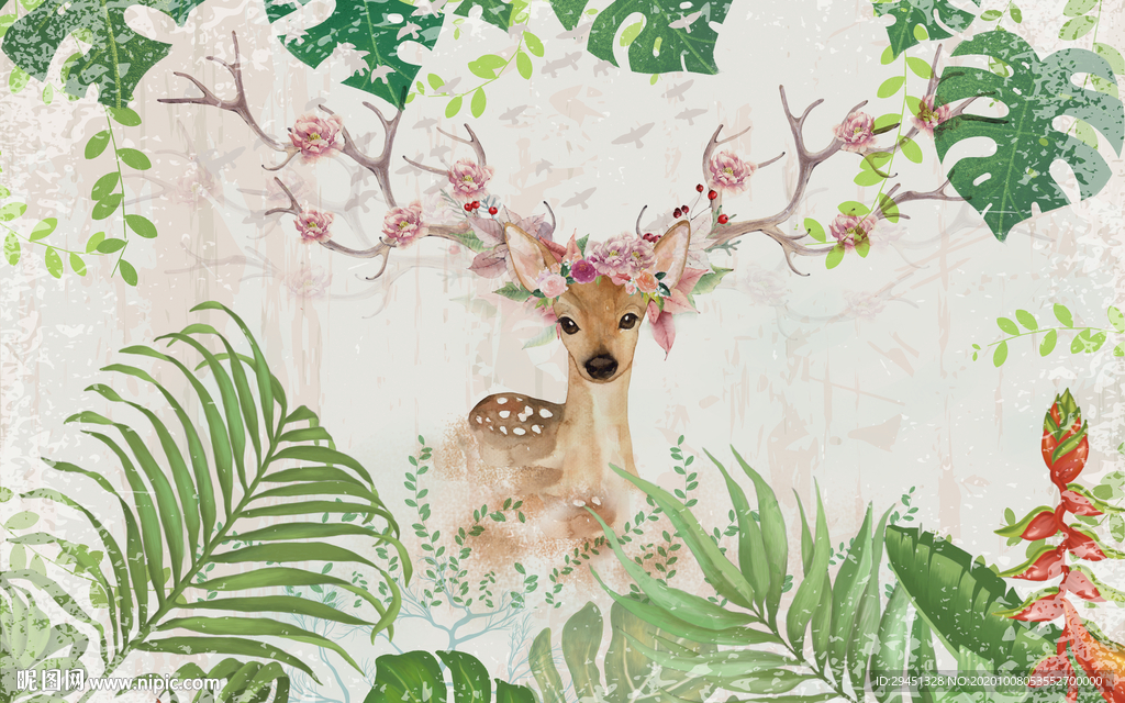 麋鹿欧式简约背景 TIF分层