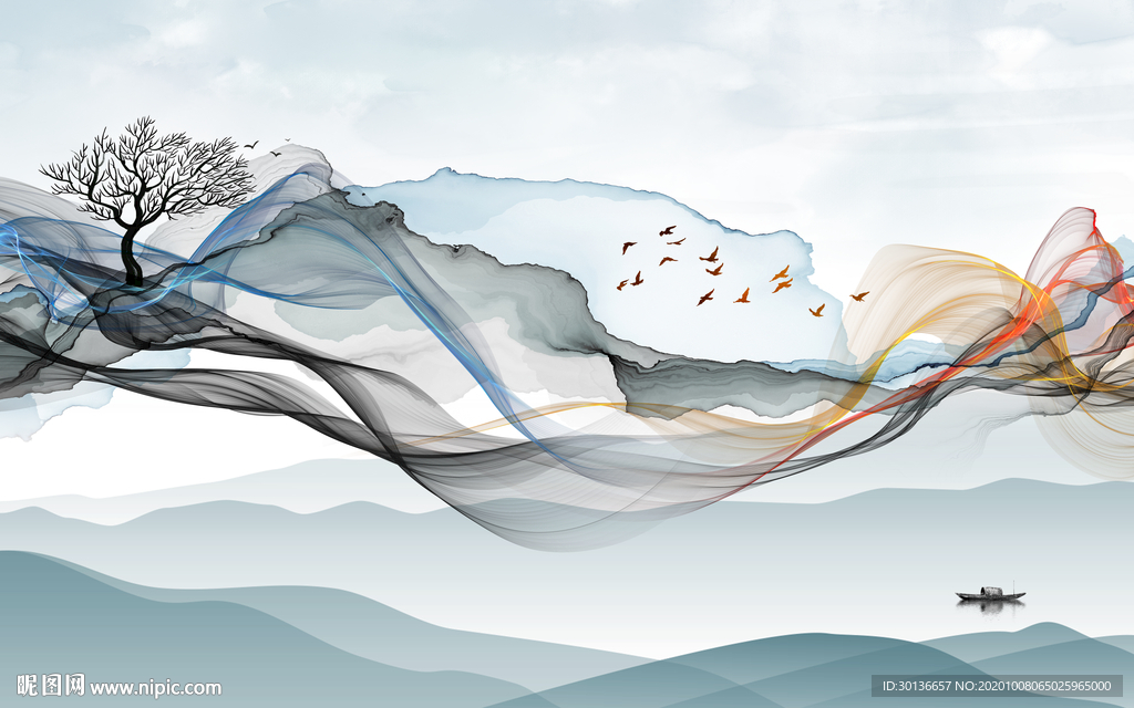 新中式意境现代山水 TIF分层