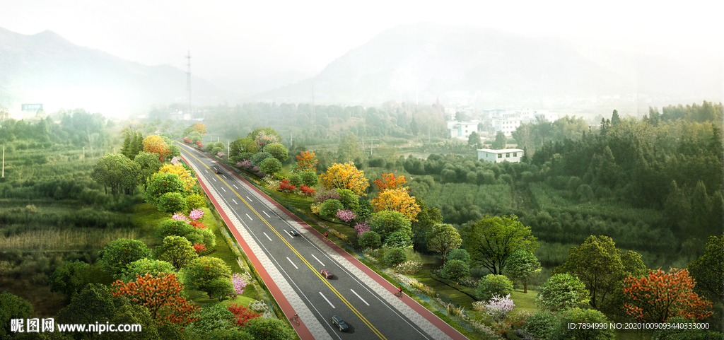 道路绿化景观效果图