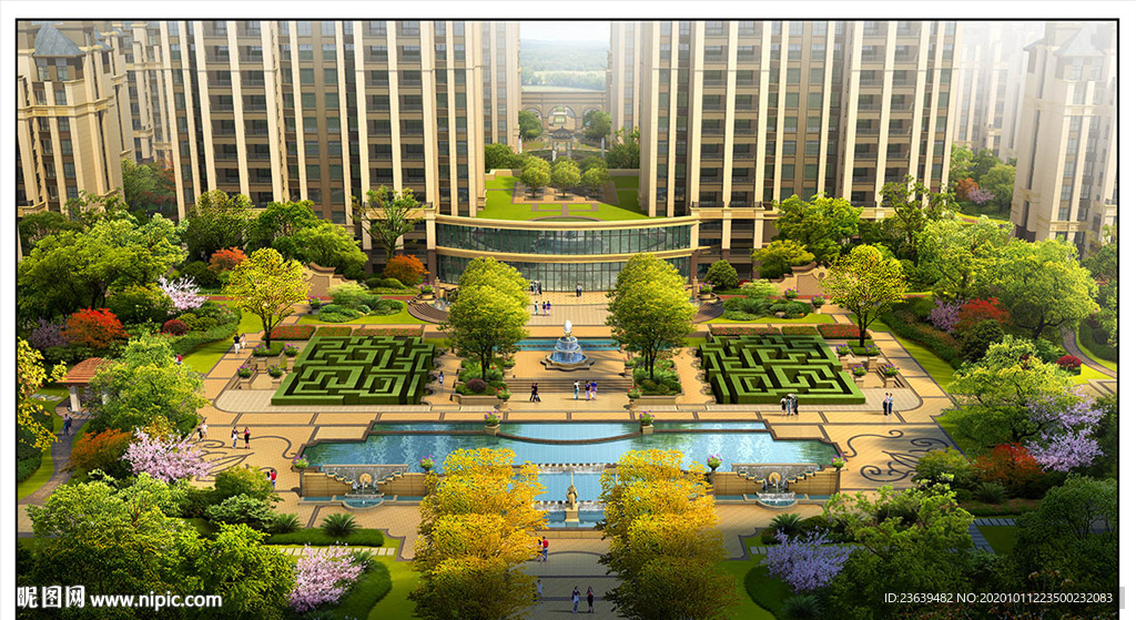 现代住宅小区景观效果图