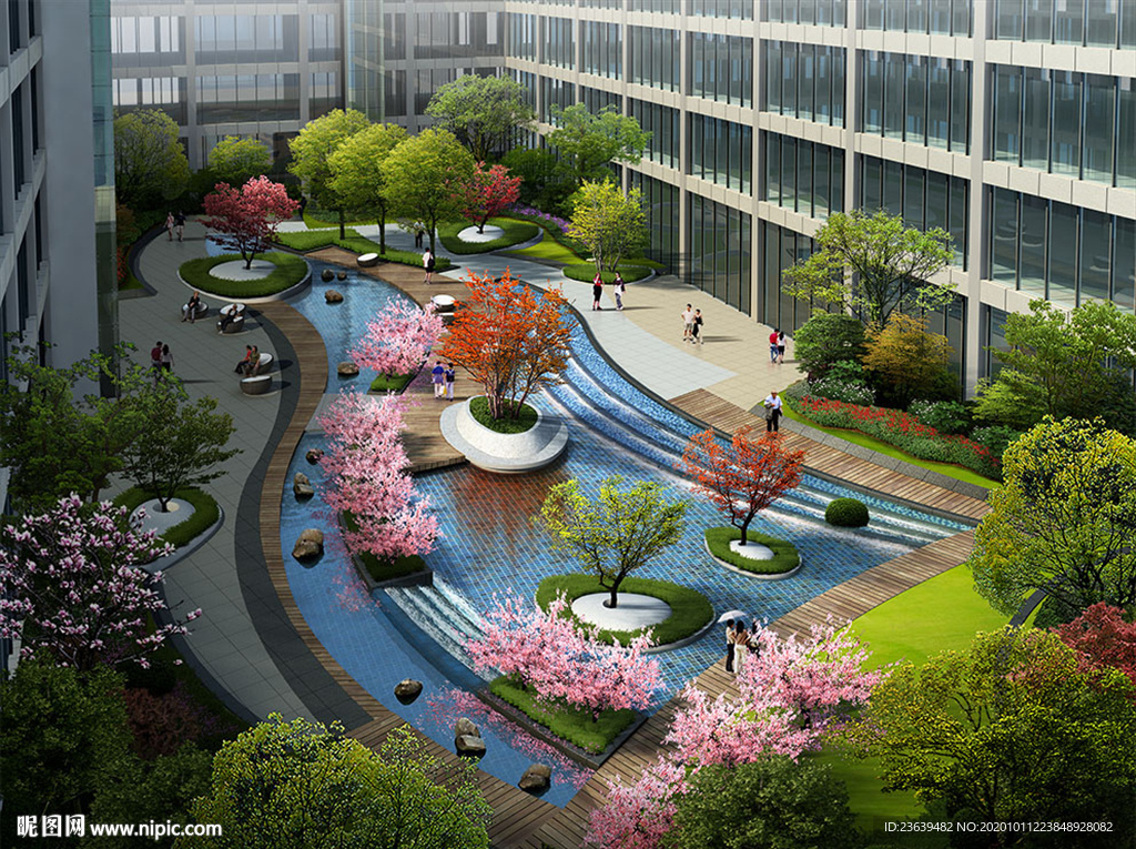 办公楼内庭景观设计效果图