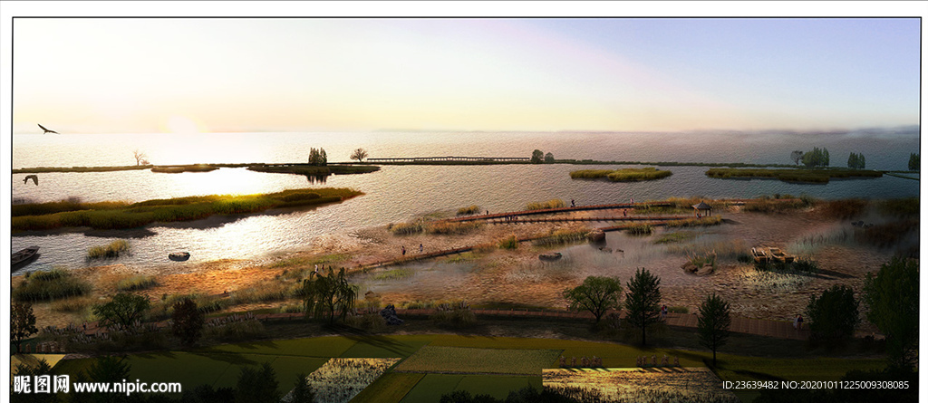 湿地公园 黄昏效果图