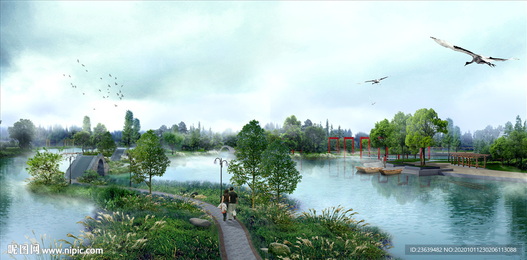 生态湿地公园景观效果图