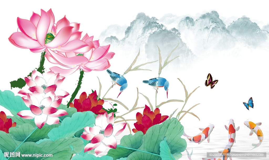 映日荷花电视背景墙装饰画