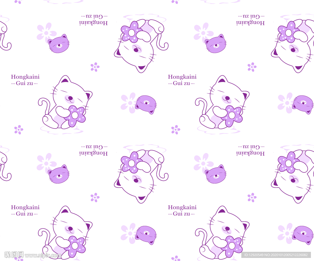可爱卡通猫乱花