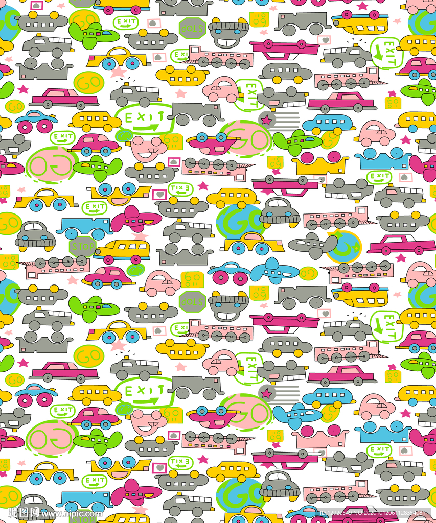 童装抽象卡通汽车飞机乱花