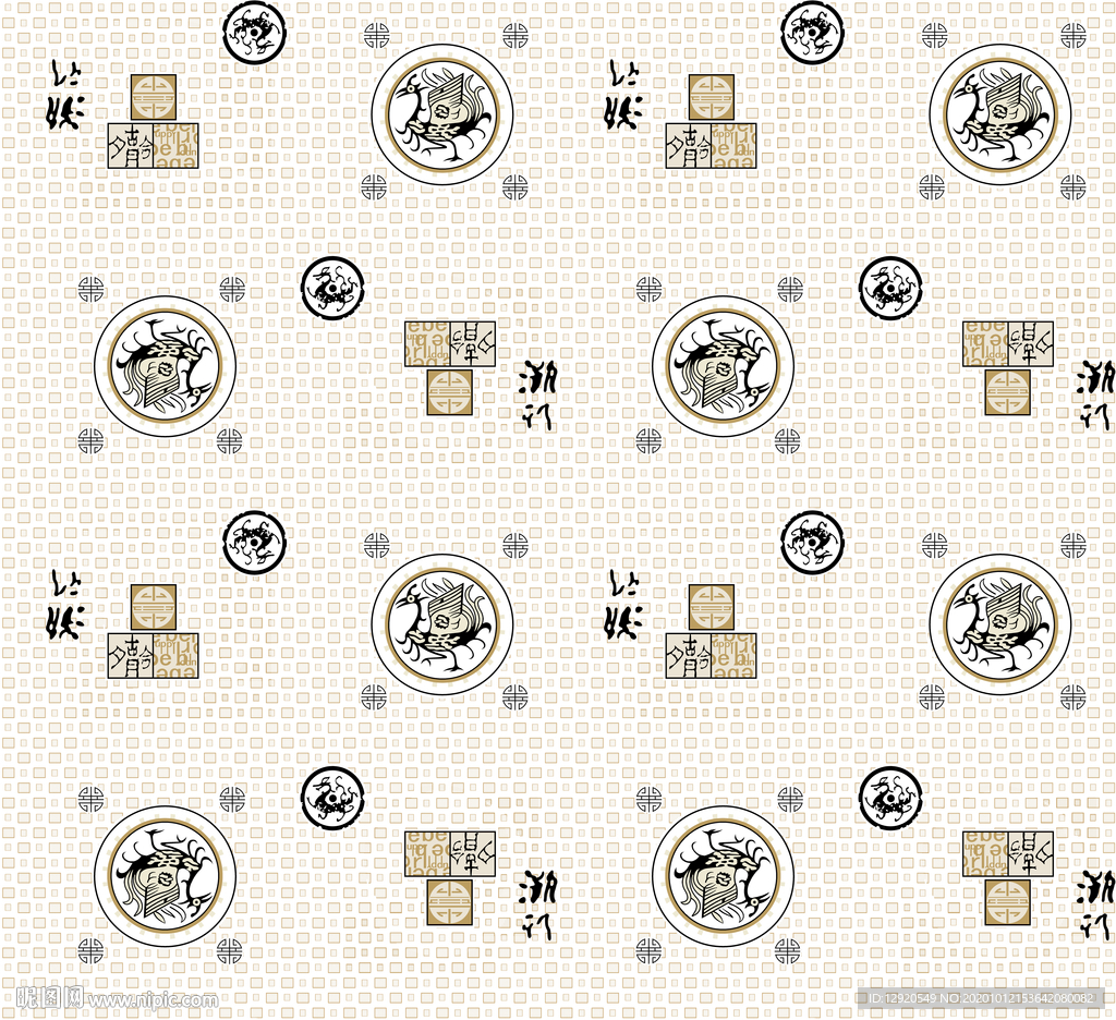 精美中国风几何图腾乱花