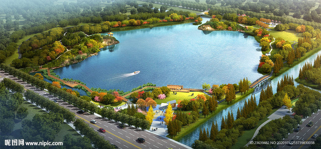 滨湖公园景观规划 鸟瞰图