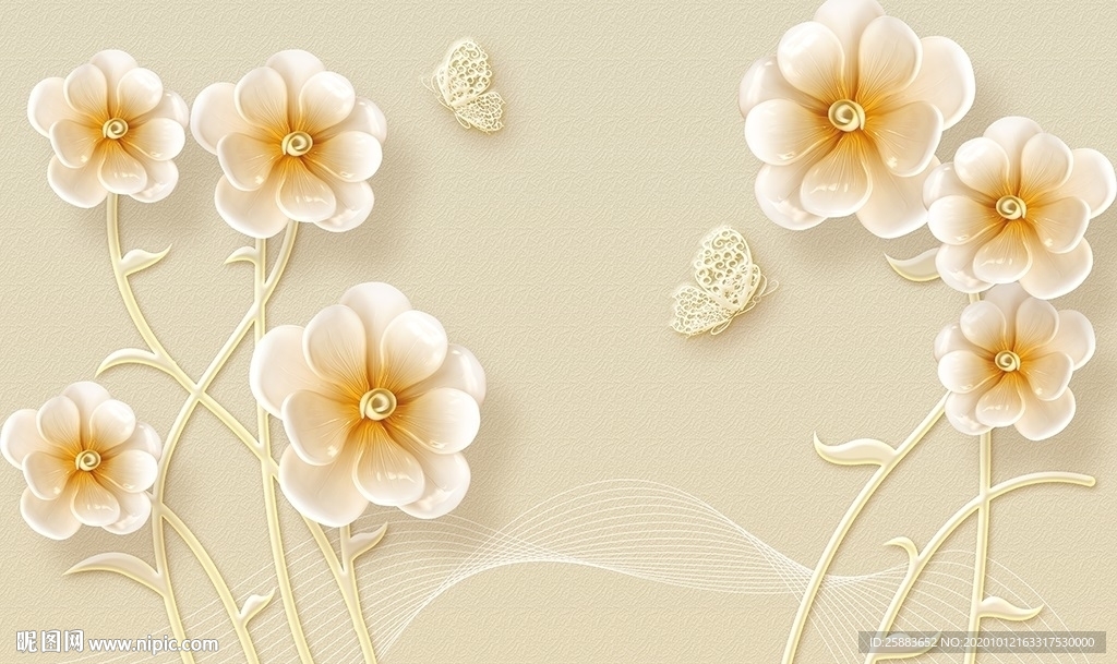 花开富贵电视背景墙