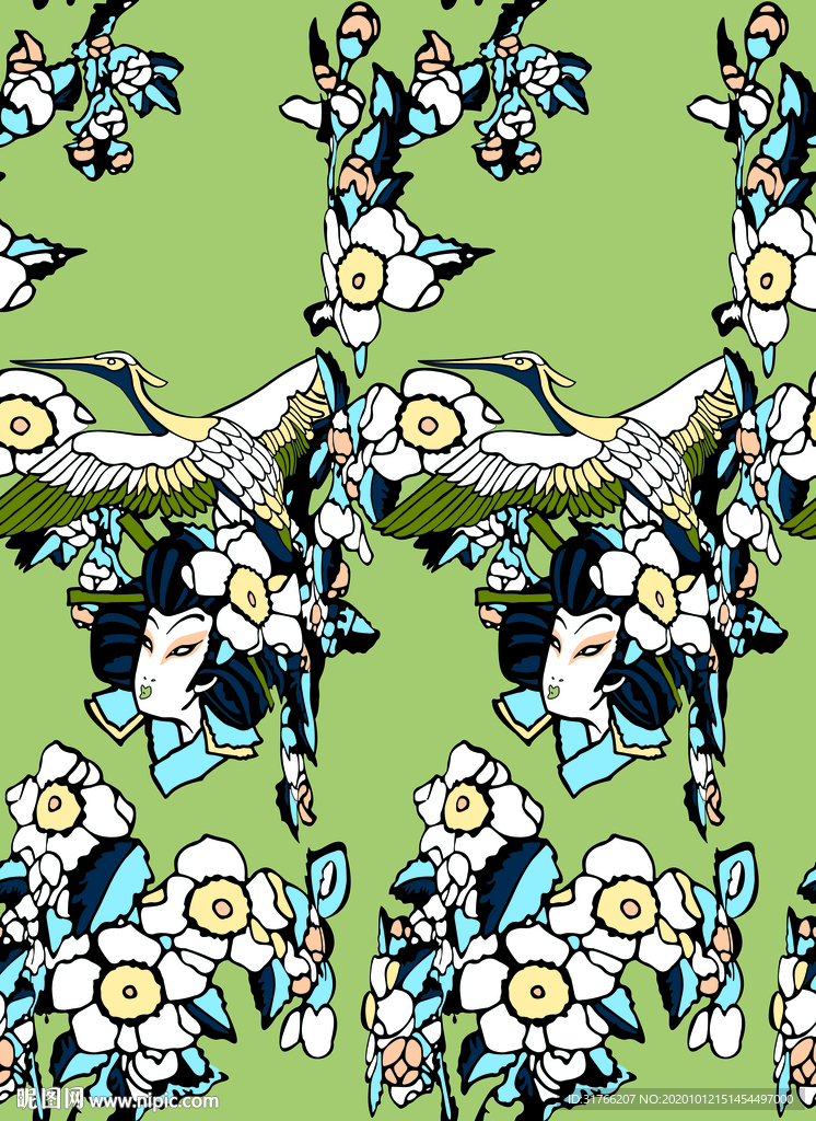 手绘花 仙鹤 女人花