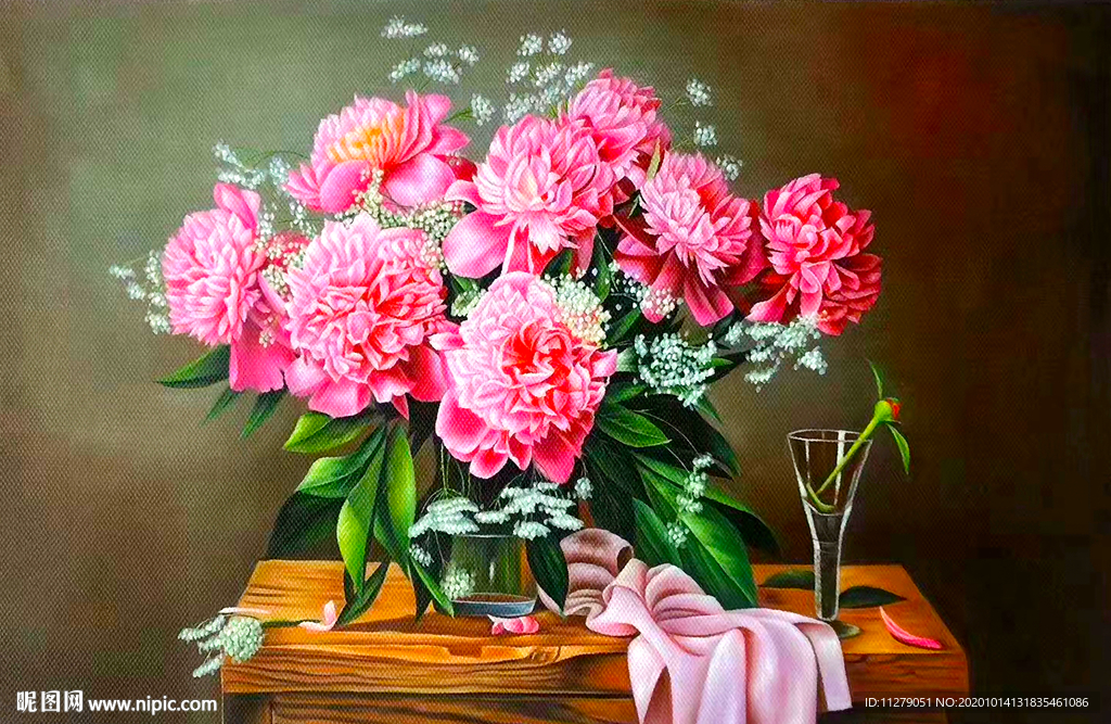 玫瑰花瓶装饰画油画