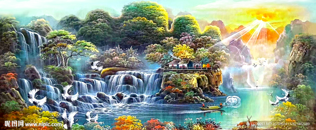 流水生财风景油画