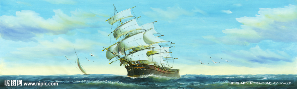 帆船油画