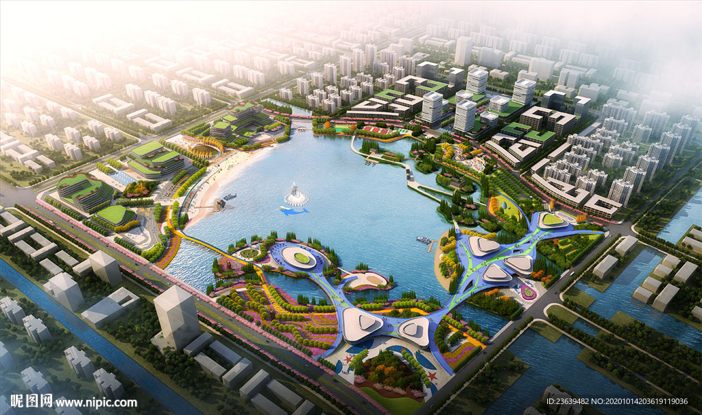 城市景观规划 鸟瞰效果图