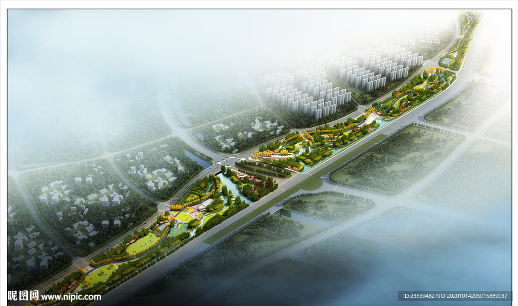 城市道路景观规划 鸟瞰效果图