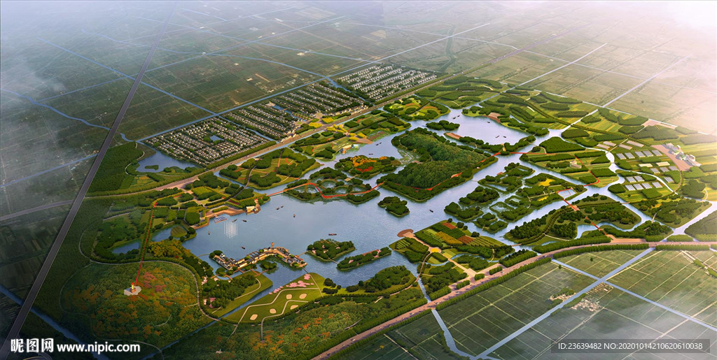 城市公园规划鸟瞰效果图