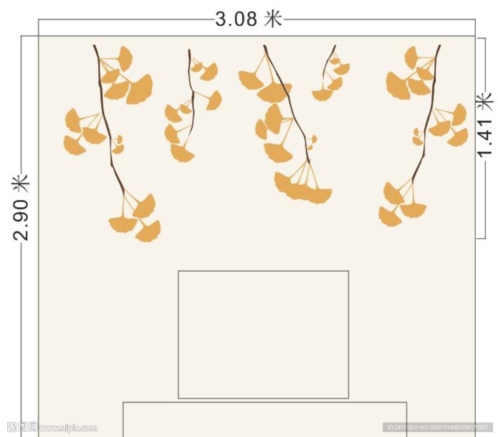 杏叶 枝条 硅藻泥最新背景墙