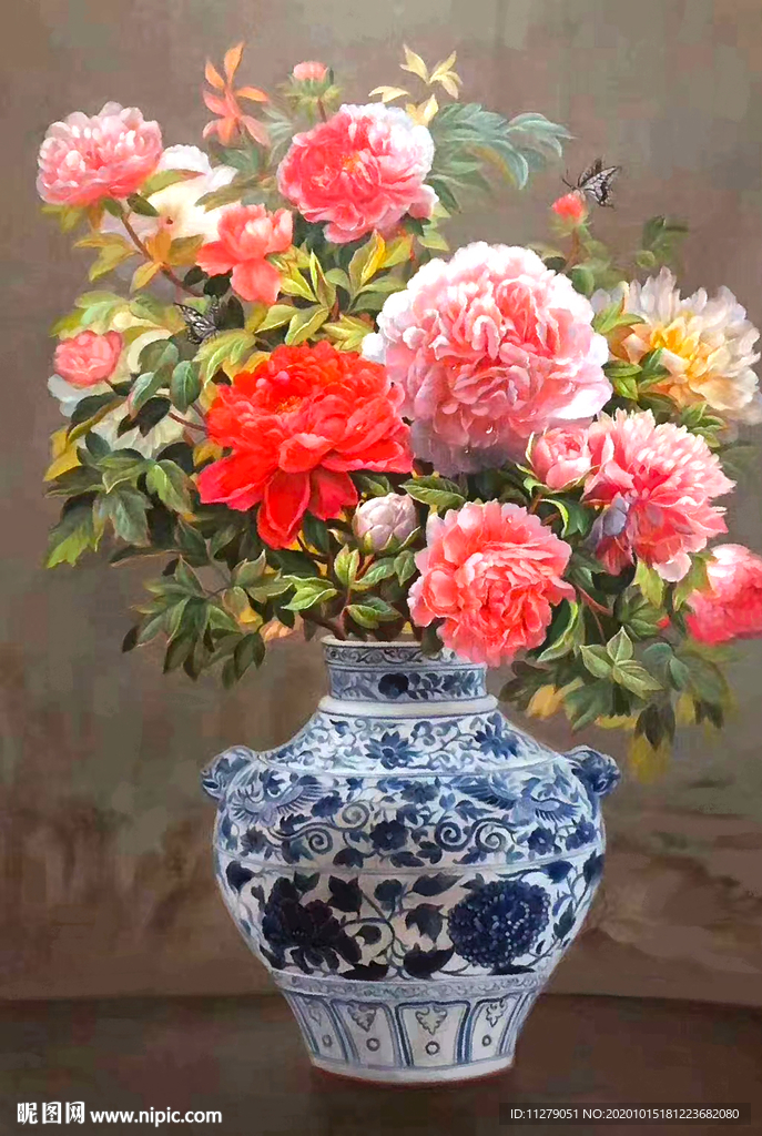 玫瑰花鸟花瓶油画