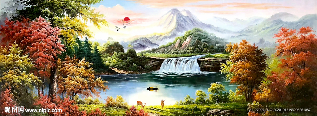 山水风景画聚宝盆招财画