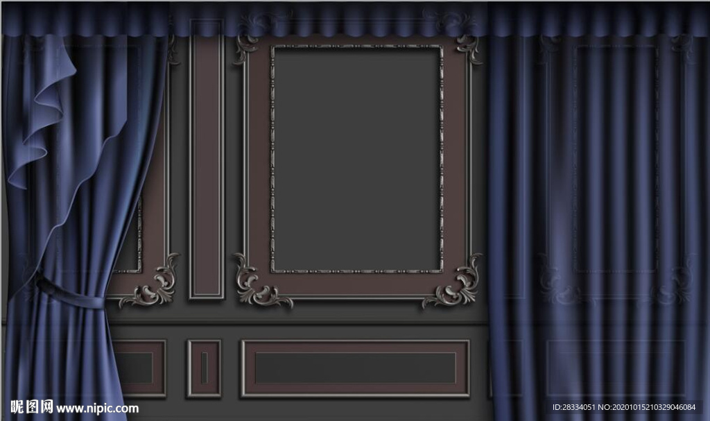 现代欧式石膏窗帘花纹电视背景墙