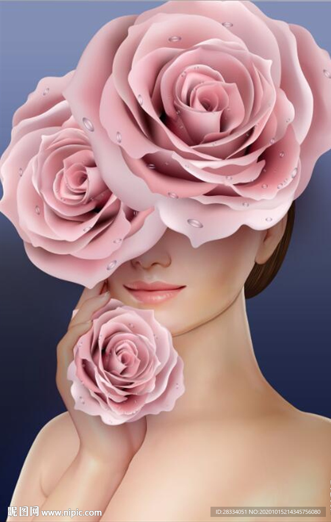 现代时尚玫瑰美女玄关装饰画