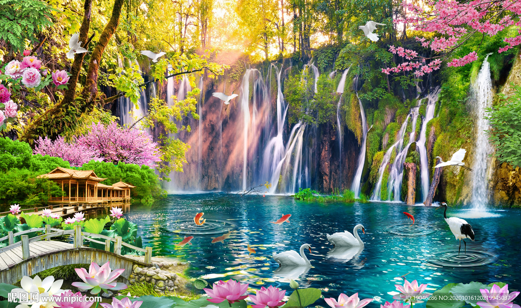 流水生财电视背景墙