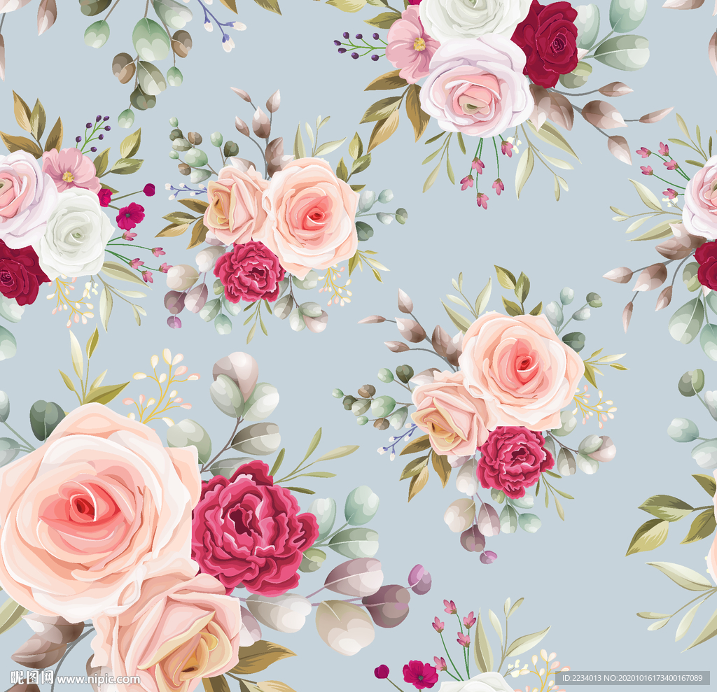 玫瑰花布艺彩色印刷花纹