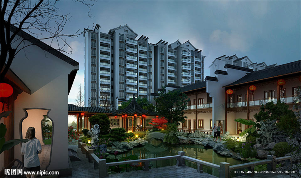 徽派古建院子效果图