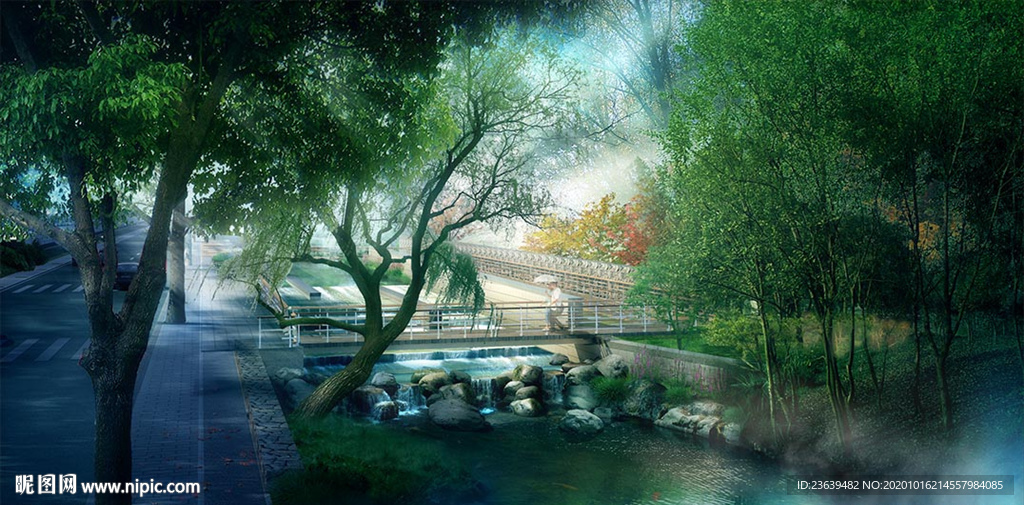 生态河道护坡景观效果图