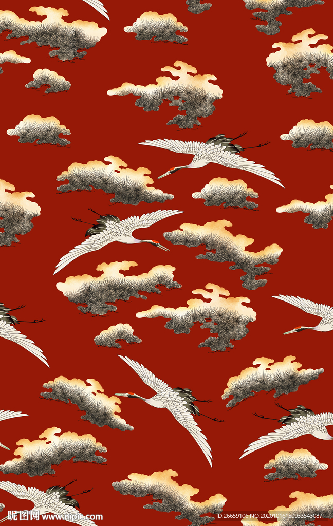 仙鹤中国风数码印花图案