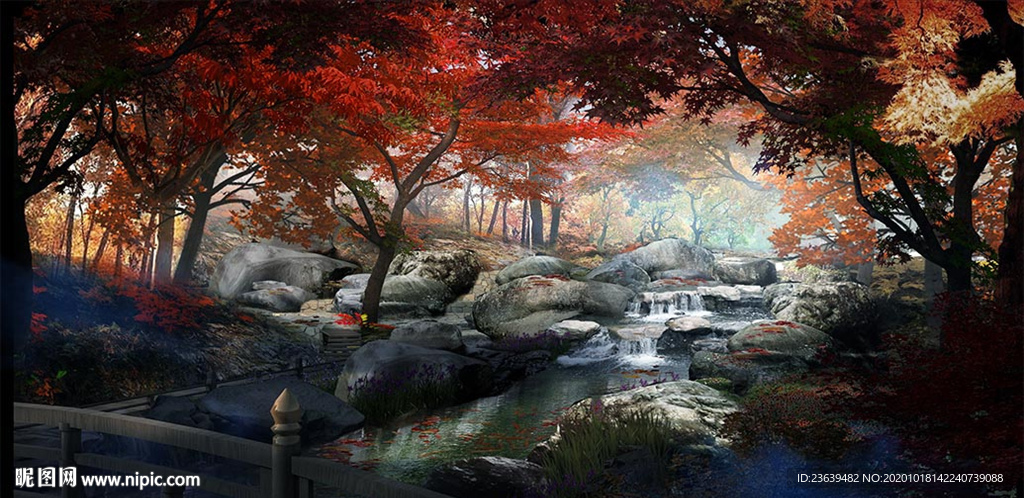 生态旅游区山间溪流 效果图