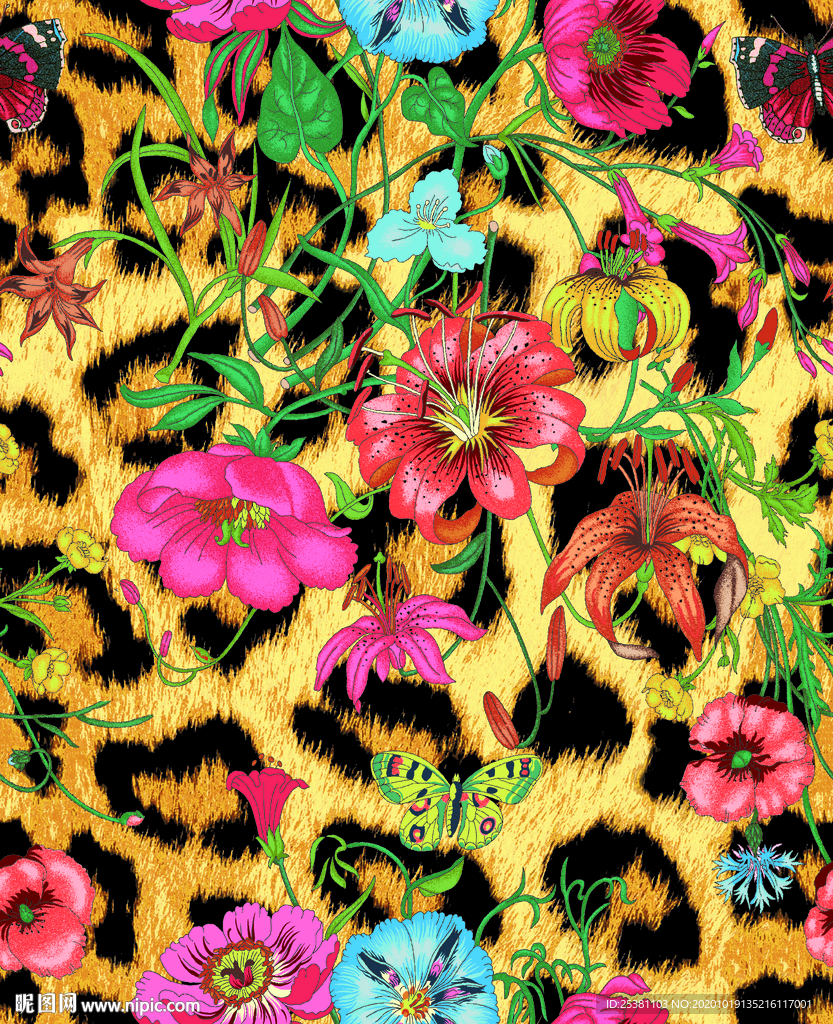 豹纹花朵 大牌 手绘花 数码印