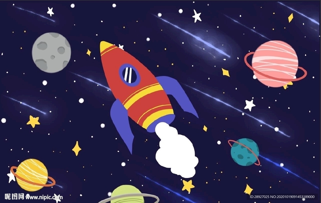 卡通 太空 火箭 星球