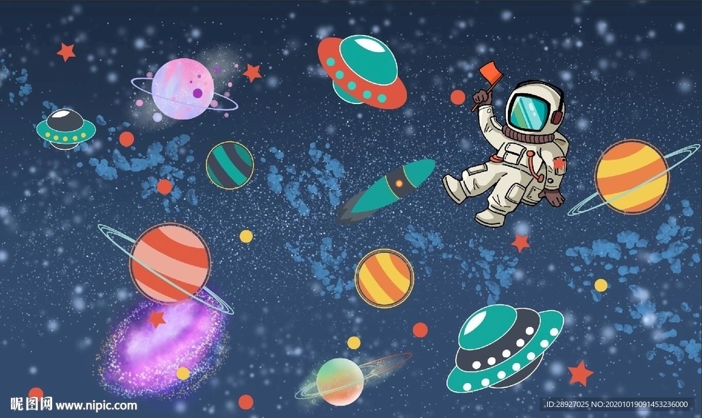卡通 太空 宇航员 飞碟
