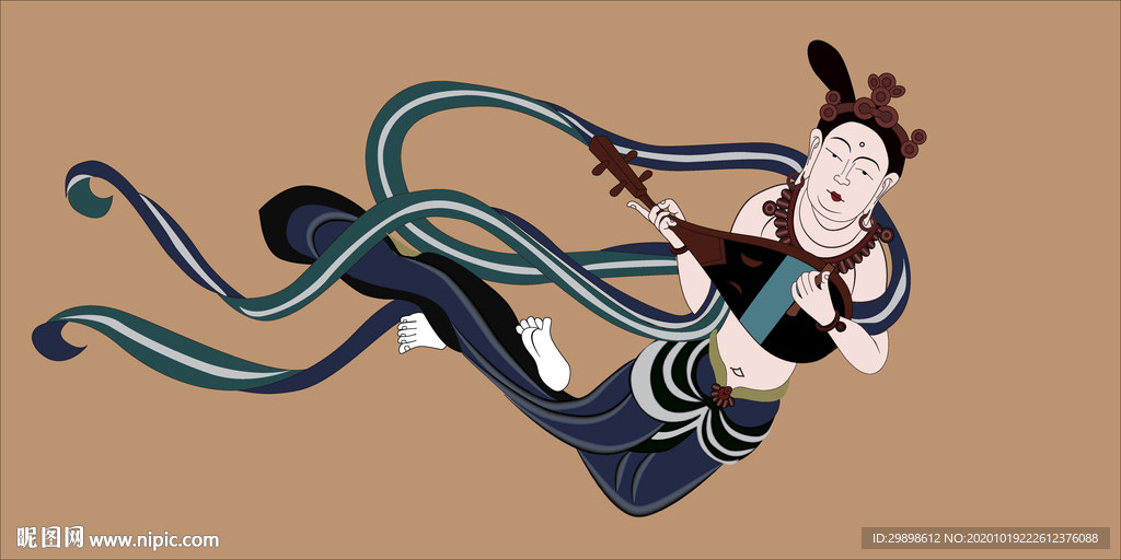 敦煌莫高窟壁画晚唐弹琵琶飞天