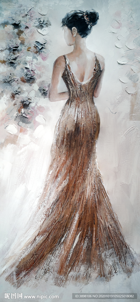 手绘时尚少女背影效果装饰画