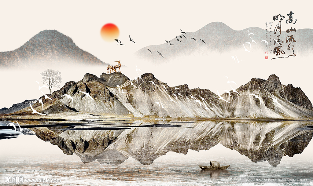 新中式山水电视背景墙