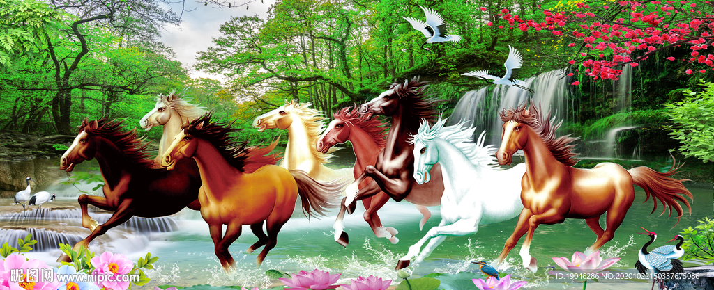 马到成功风景瀑布装饰画