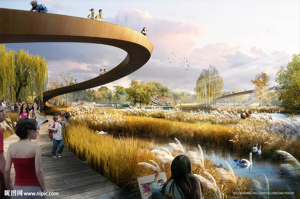 滨水生态景观空间规划设计效果图