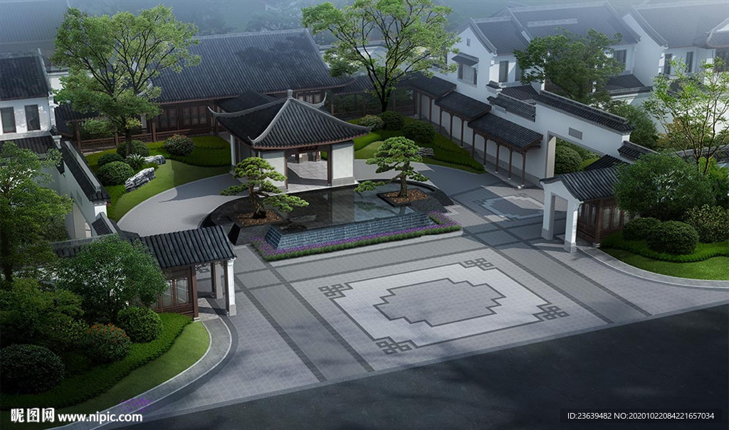 中式古典院子效果图